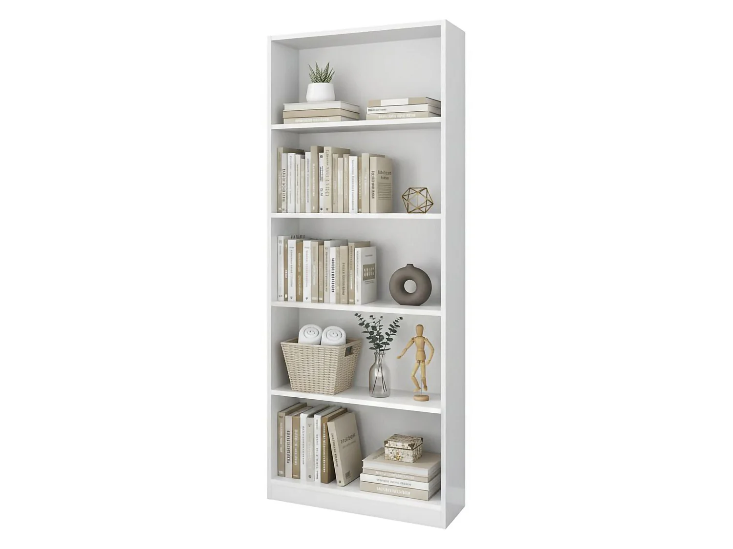 Dangell boekenkast, Lineaire boekenkast met 4 planken, Kantoor- of slaapkamerplank, Moderne boekenkast, 80x28h201 cm, Wit
