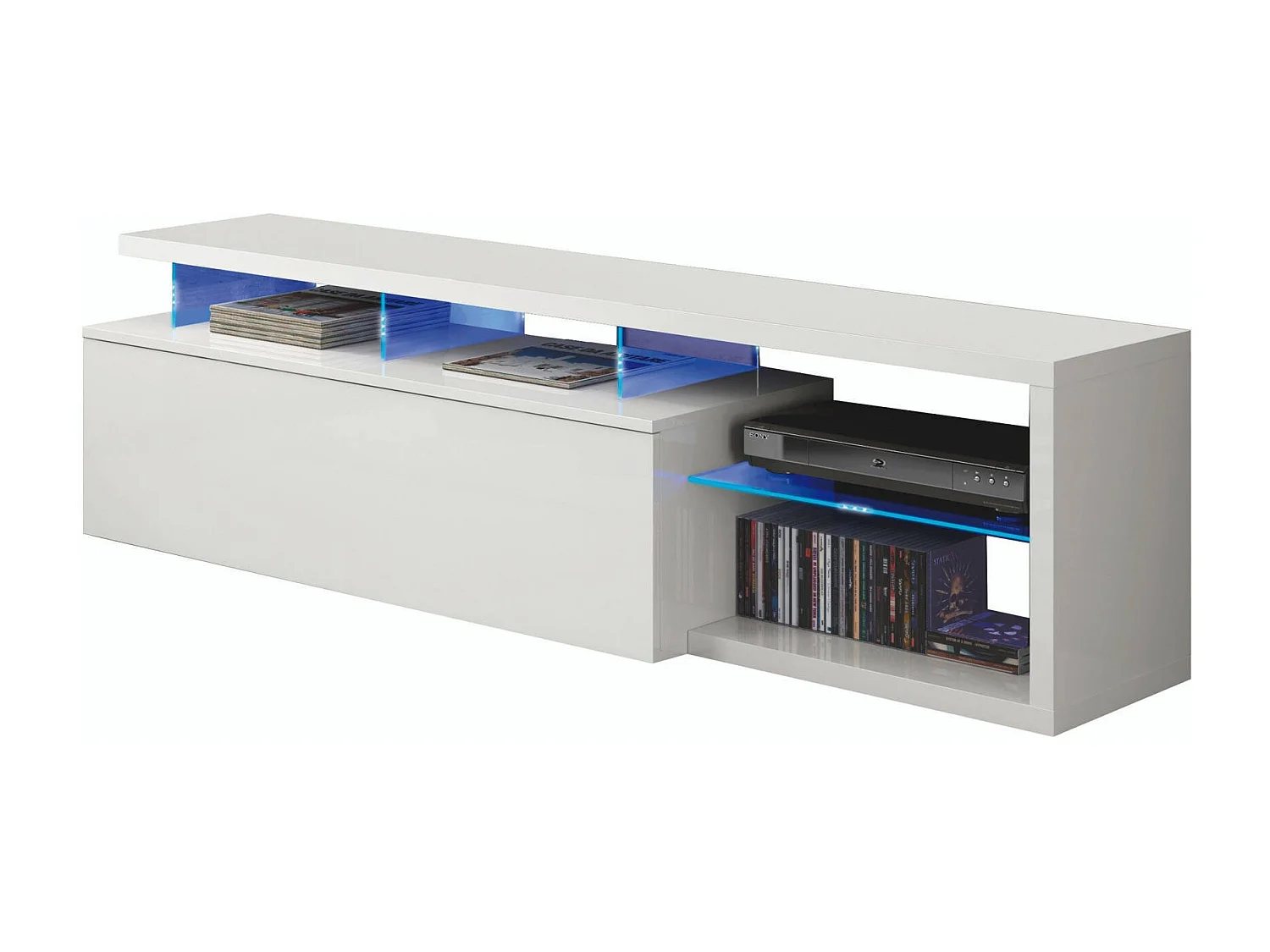 Mobile Porta tv Amiuty, 2 Ripiani, 41x150x50h cm Bianco Lucido