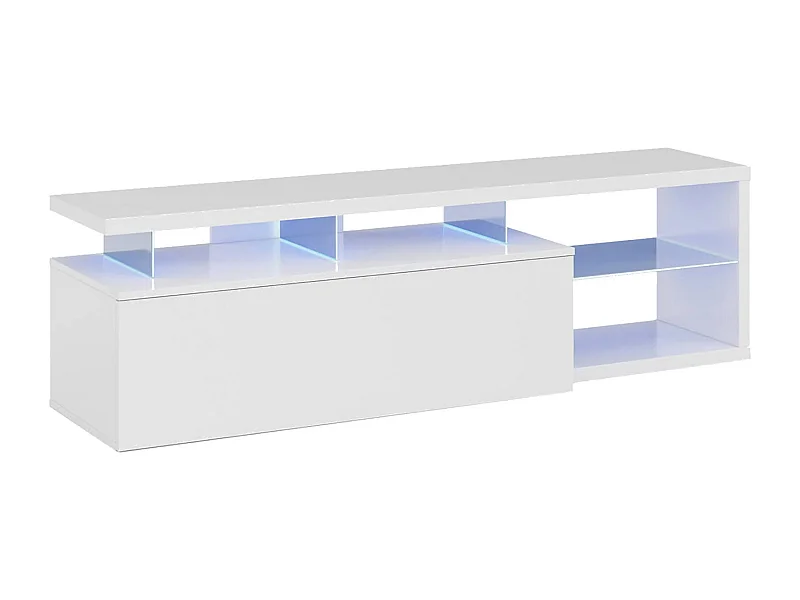 Meuble TV Dlupert, Buffet de salon, Buffet pour télévision de salon avec 1 porte, Meuble TV avec lumière LED, 150x41h50 cm, Blanc brillant