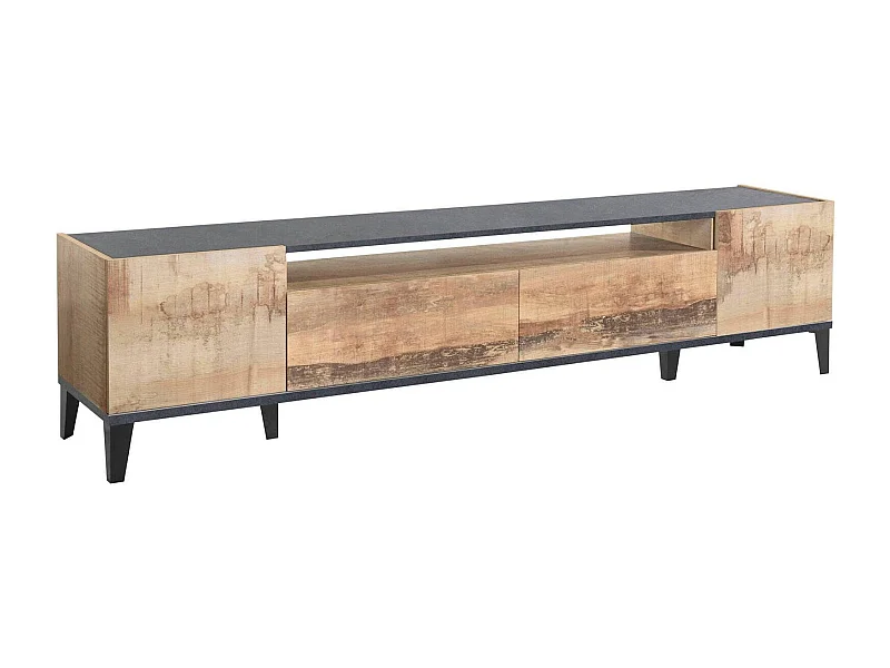 Mueble de televisión Dmaigna, Aparador bajo para salón con 2 puertas, base soporte TV, 100% Made in Italy, cm 200x40h47, Pizarra y Arce