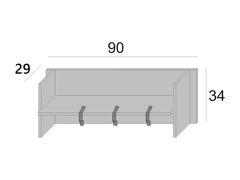 Mobilier d'entrée Narciso, Cintre avec 3 crochets, Etagère de rangement d'entrée, 100% Made in Italy, 90x29h34 cm, Blanc et Chêne