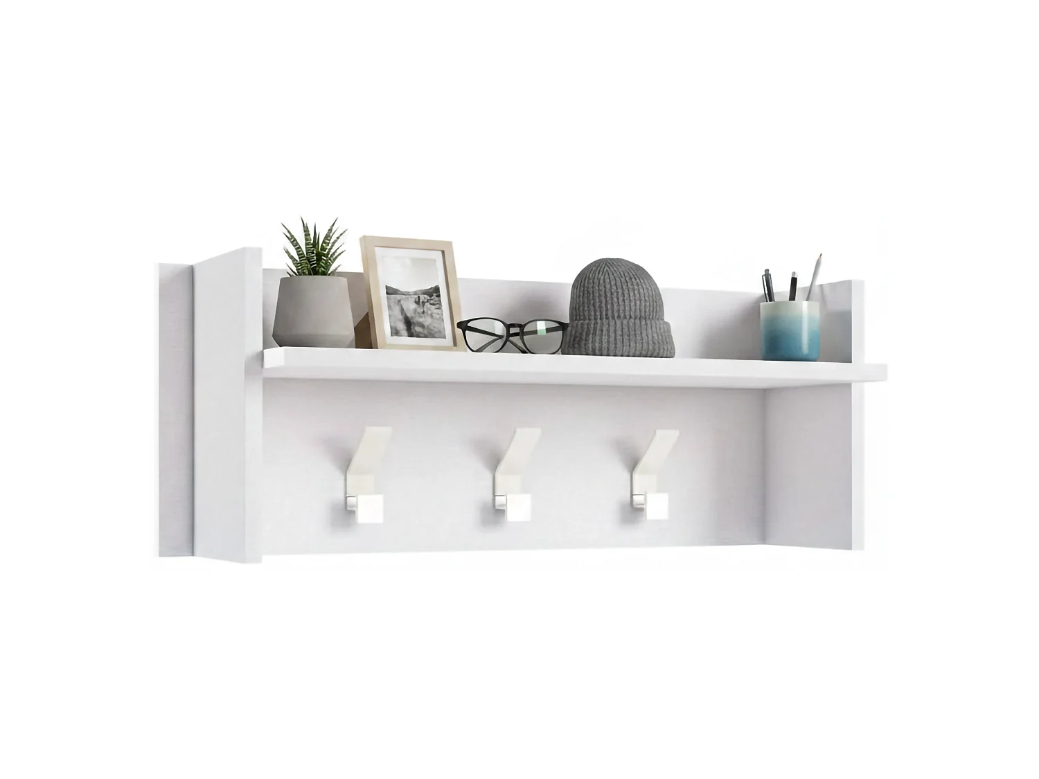 Mobilier d'entrée Narciso, Cintre avec 3 crochets, Etagère de rangement d'entrée, 100% Made in Italy, 90x29h34 cm, Blanc