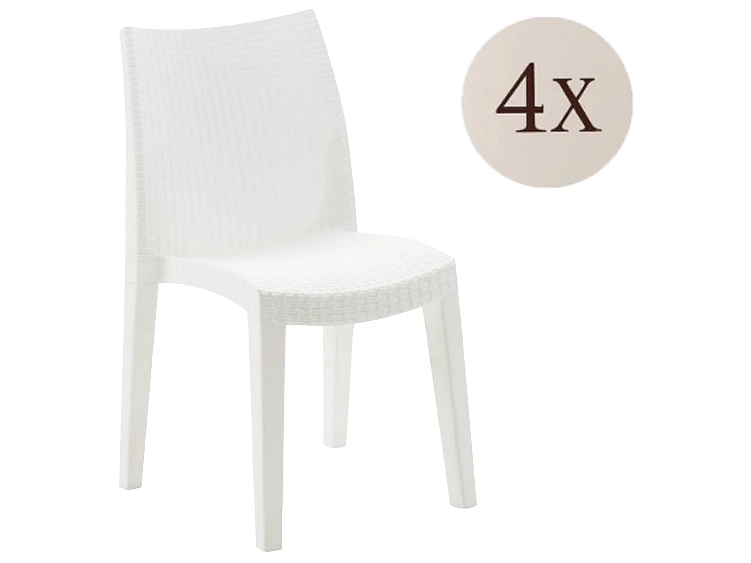 Juego de 4 sillas de exterior Ravenna, Asientos de jardín, Sillas de mesa de comedor, Sillón de exterior efecto ratán, 100% Made in Italy, 55x48h86 cm, Blanco