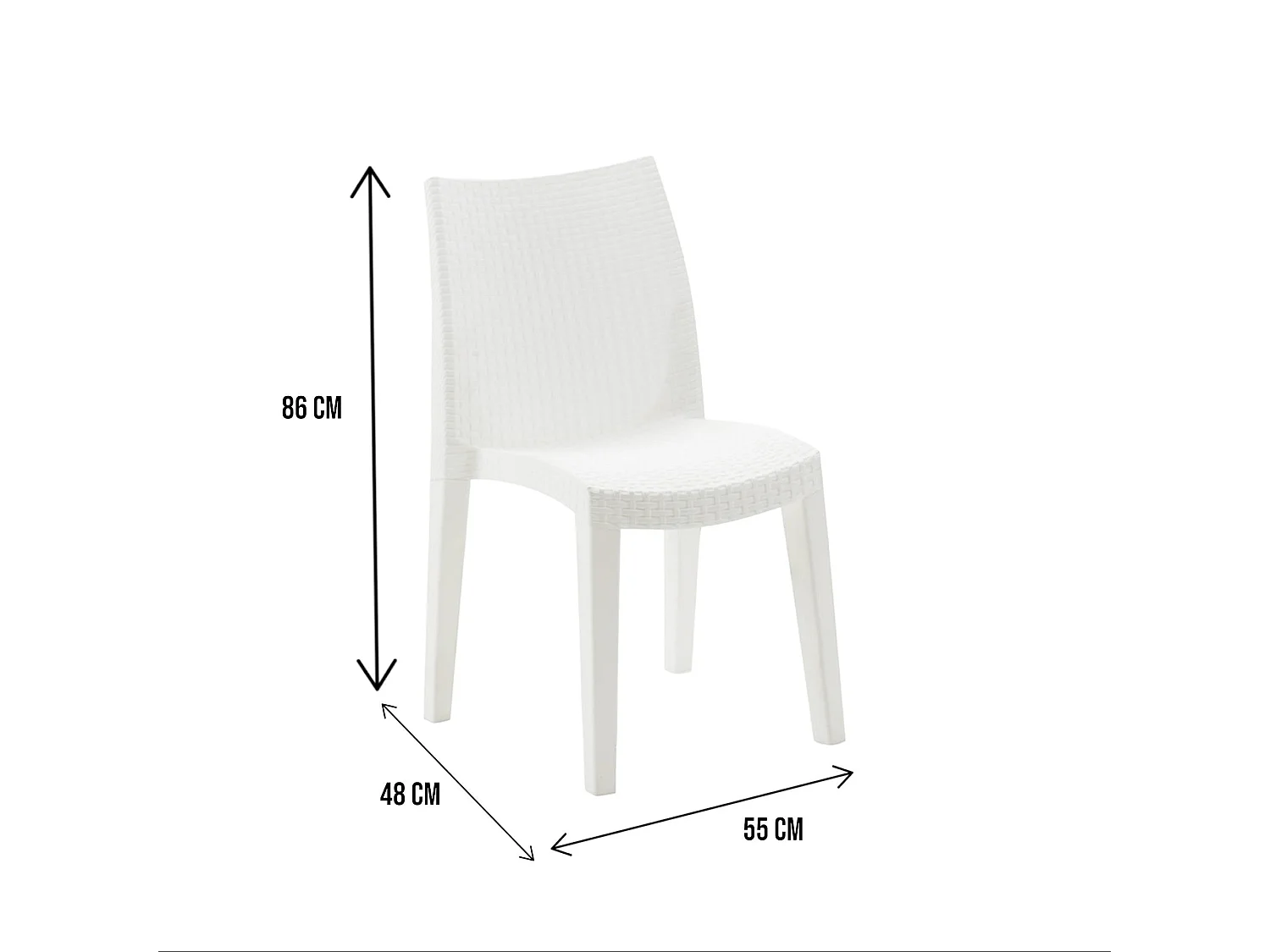 Juego de 4 sillas de exterior Ravenna, Asientos de jardín, Sillas de mesa de comedor, Sillón de exterior efecto ratán, 100% Made in Italy, 55x48h86 cm, Blanco