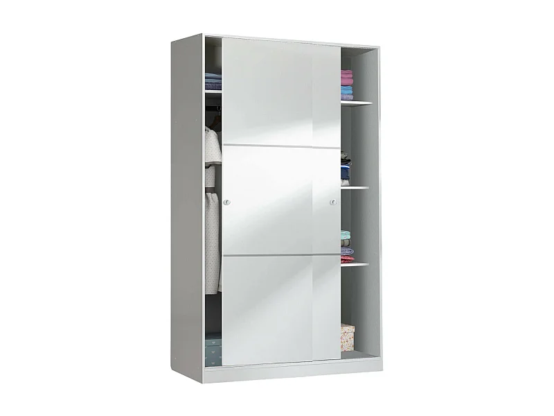 Armário Waterbury, Armário de quarto com 2 portas de correr, Armário com 4 prateleiras e varão, 120x50h200 cm, Branco