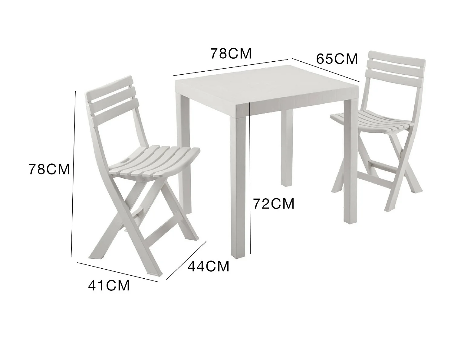 Outdoor-Lounge-Set Ortisei, Gartenset mit 1 rechteckigen Tisch und 2 Klappstühlen, Pic Nic Indoor- und Outdoor-Set, 100 % Made in Italy, WeiÃŸ