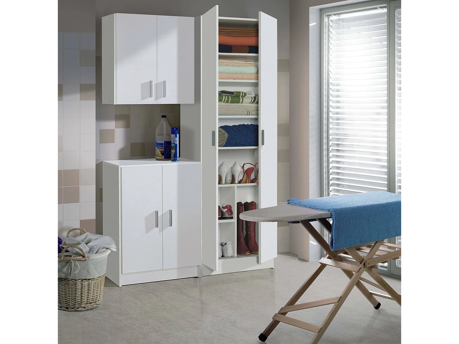 Dmora Wandkast Detroit 26,5x60 cm Wit met 2 Planken, 2 Deurtjes, 4 Vakjes