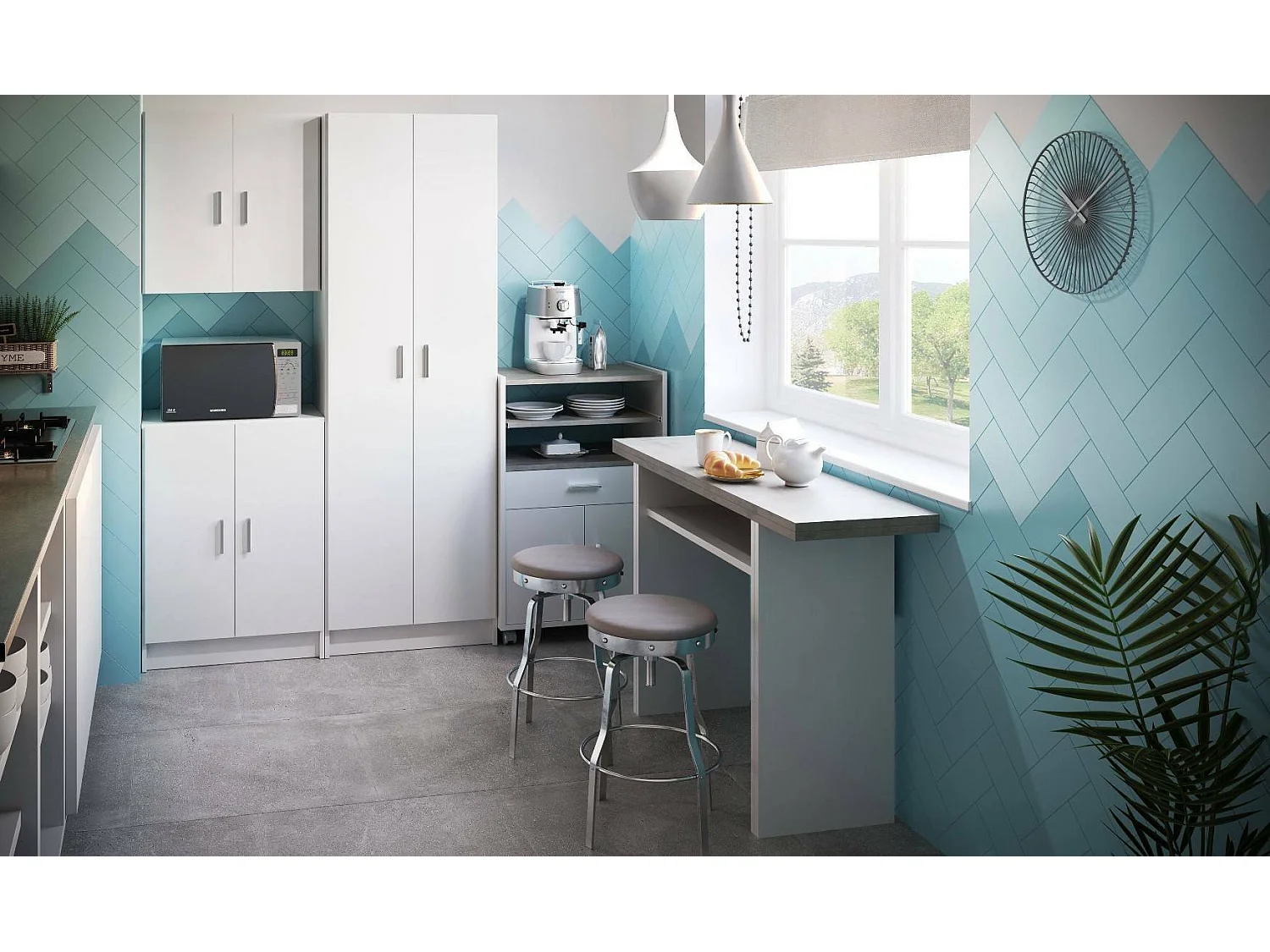 Dmora Wandkast Detroit 26,5x60 cm Wit met 2 Planken, 2 Deurtjes, 4 Vakjes