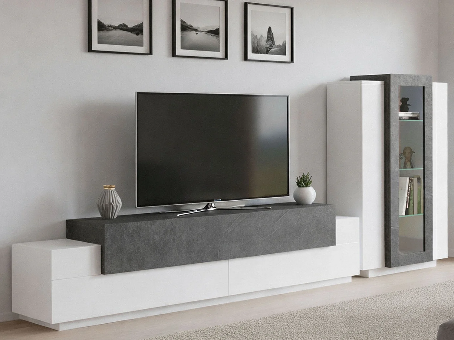 Dmora Wandmeubel Mirko 45x280x121h cm Hoogglans Wit 12 Schappen Moduleerbaar, 6 Deuren Gemaakt in Italië