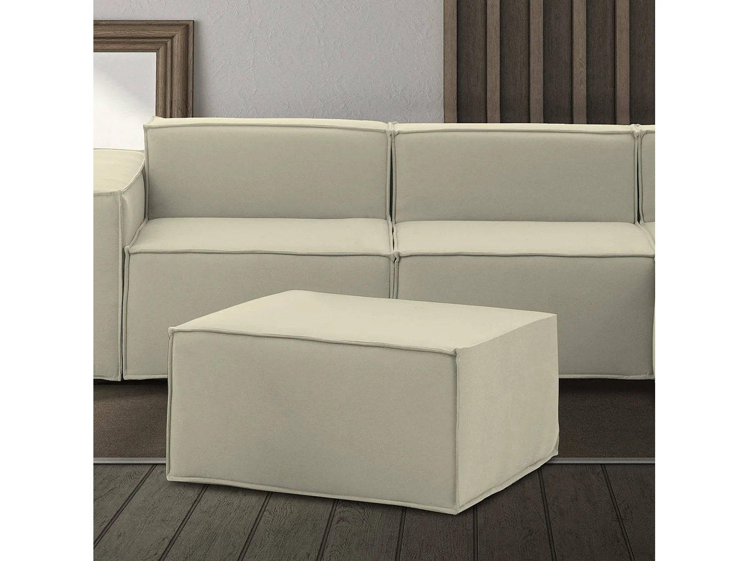 Pufe Barbara, Pufe de sala, 100% Fabricado na Itália, Poltrona relaxante em tecido acolchoado, 80x70h43 cm, Bege