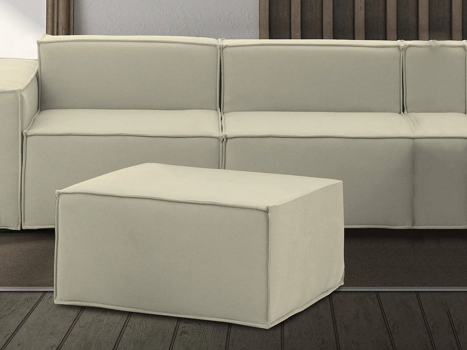 Pouf Barbara, Pouf de salon, Fauteuil relaxant en tissu rembourré, 100% Made in Italy, 80x70h43 cm, Beige