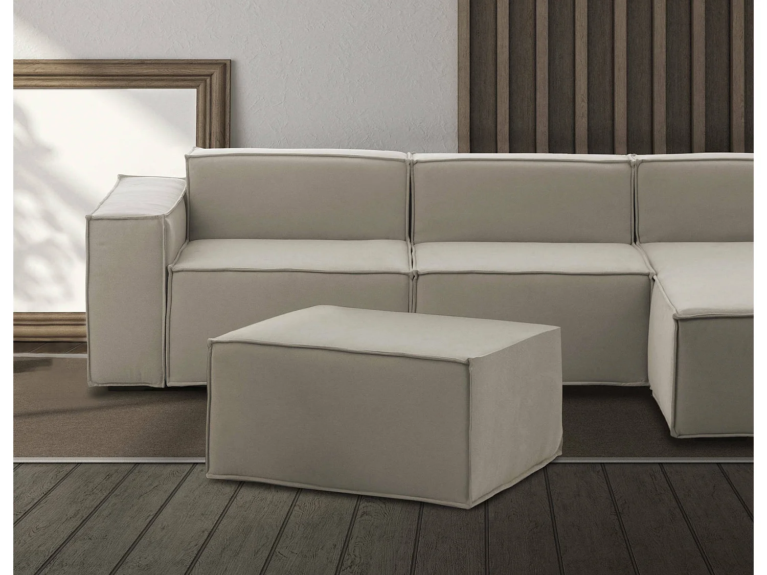 Puff Barbara, Ottomane im Wohnzimmer, 100% Made in Italy, Relaxsessel aus gepolstertem Stoff, Cm 80x70h43, Turteltaube