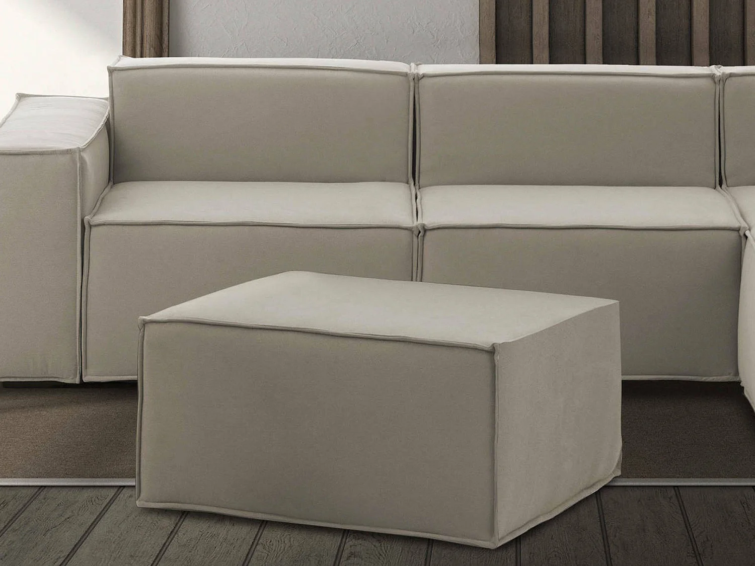Pouf Barbara, Pouf de salon, Fauteuil relaxant en tissu rembourré, 100% Made in Italy, 80x70h43 cm, Taupe