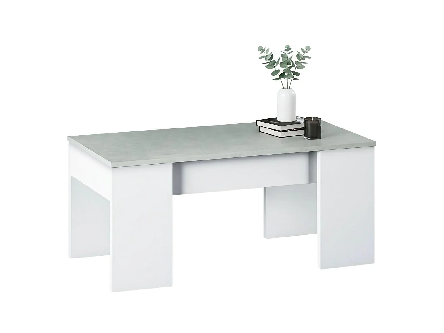 Couchtisch Dleal, Couchtisch mit abnehmbarer Platte, Couchtisch für das Wohnzimmer, 100x50h45/56 cm, WeiÃŸ und Beton