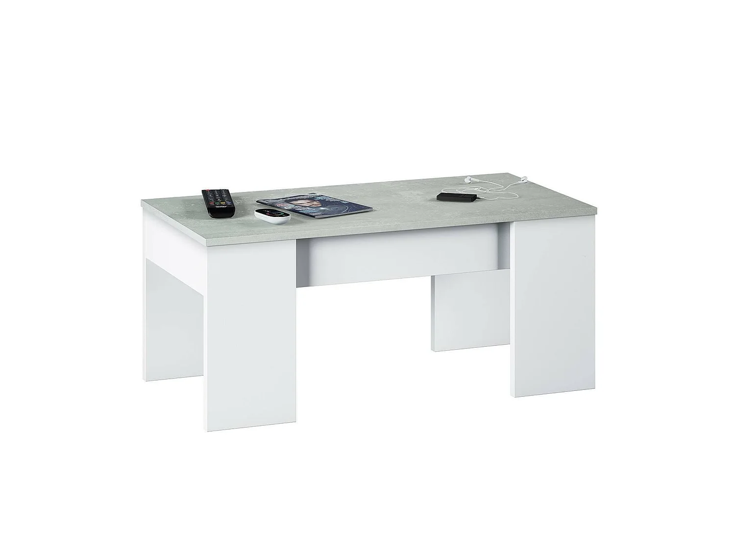 Couchtisch Dleal, Couchtisch mit abnehmbarer Platte, Couchtisch für das Wohnzimmer, 100x50h45/56 cm, WeiÃŸ und Beton