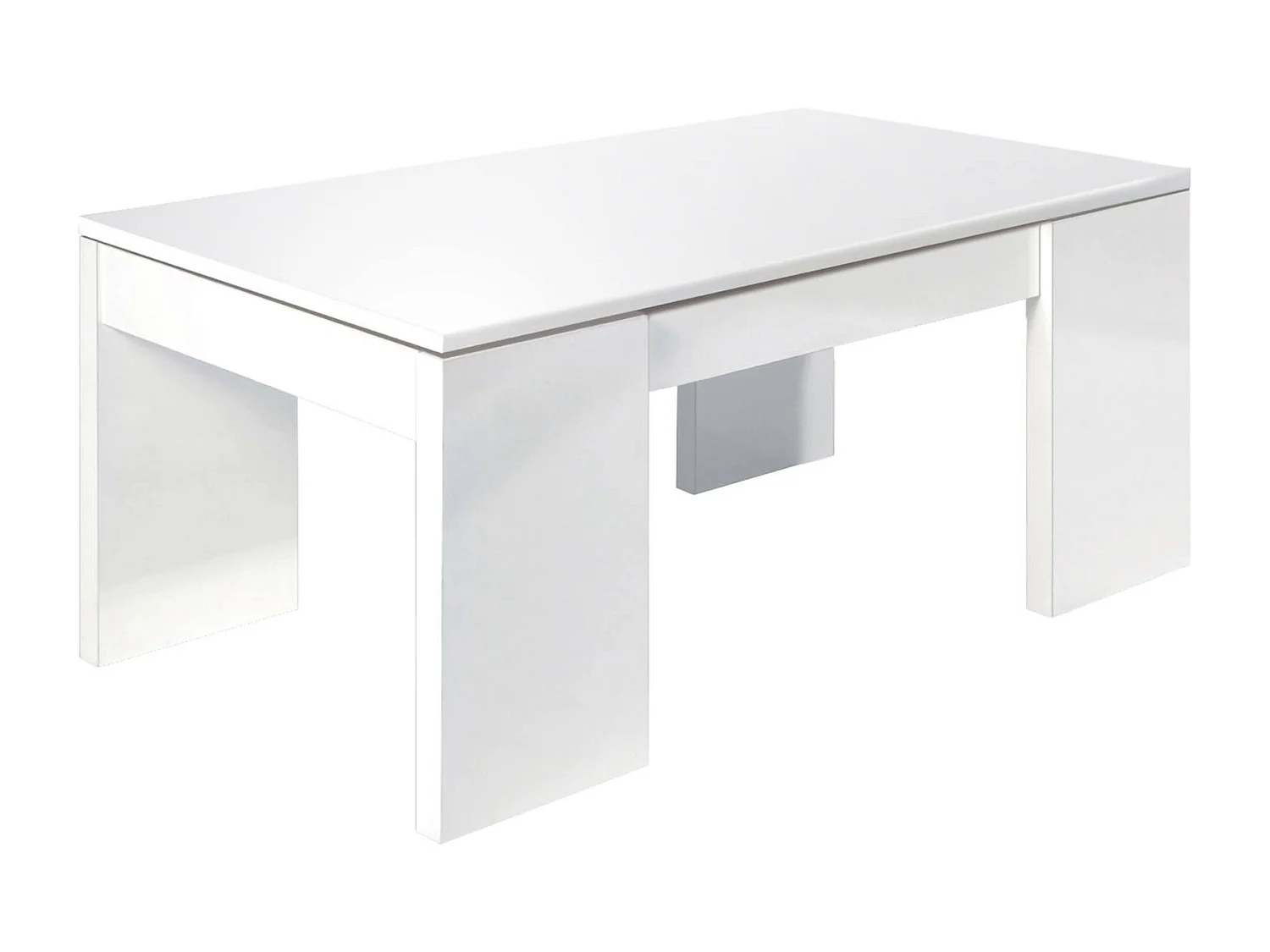 Table basse Dgollin, Table basse avec plateau relevable, Table basse de salon, 100x50h43/84 cm, Blanc brillant
