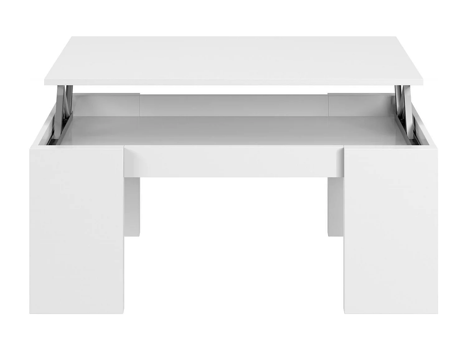 Table basse Dgollin, Table basse avec plateau relevable, Table basse de salon, 100x50h43/84 cm, Blanc brillant