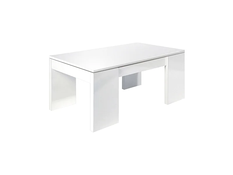 Tavolino da Salotto Almo, Piano Elevabile Contenitore, 43x100x50h cm Bianco Lucido