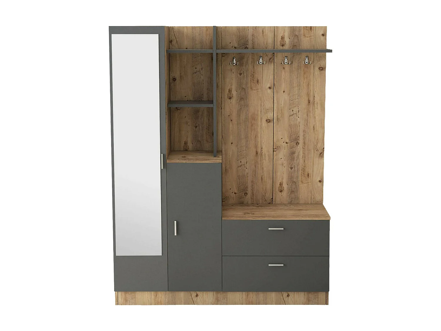 Muebles de entrada Dmasiell, Entrada para perchas, Composición para atrio, Consola de almacenamiento multifunción, 140x37h182 cm, Roble y Antracita