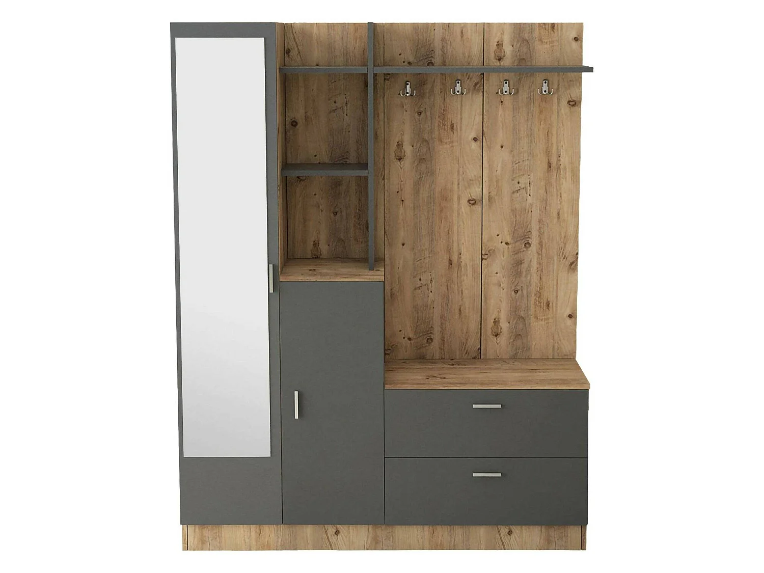 Muebles de entrada Dmasiell, Entrada para perchas, Composición para atrio, Consola de almacenamiento multifunción, 140x37h182 cm, Roble y Antracita