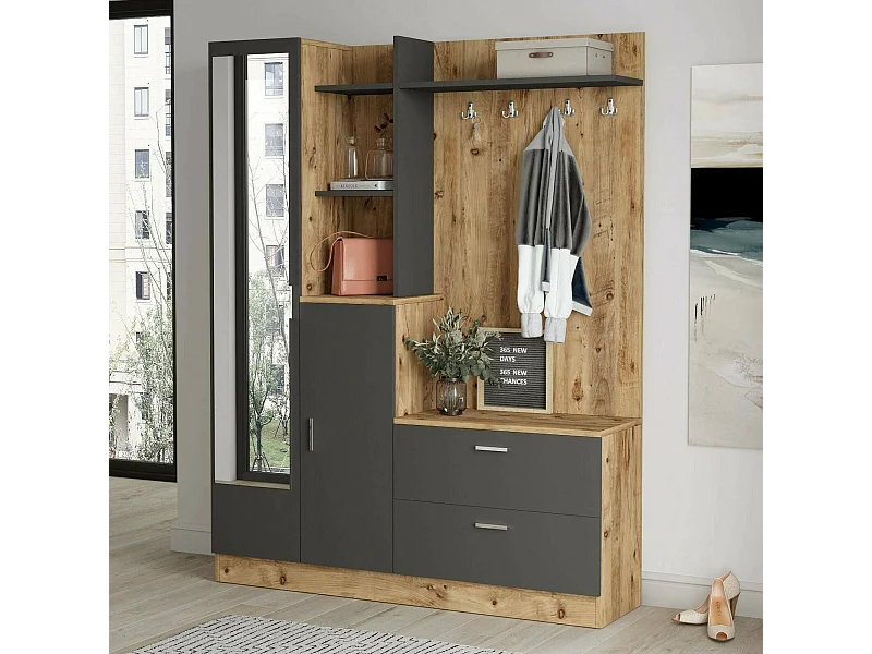 Mobile da Ingresso Anumali, Specchio Incluso, 36.8x140x181.8h cm Marrone Quercia