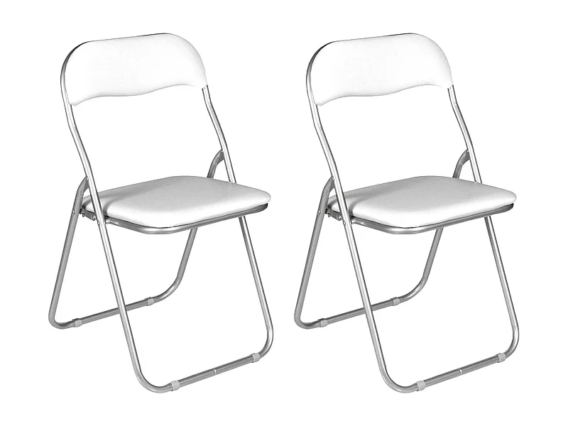 Juego de 2 sillas plegables Marbella, Sillón que ahorra espacio, Silla para invitados, Asiento para reuniones en símil piel, 43x47h80 cm, Blanco