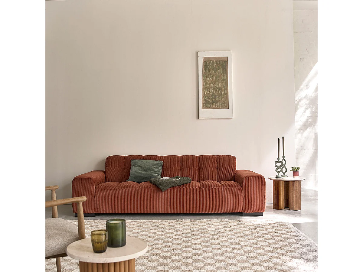 Divano diritto 4 posti in velluto a coste terracotta