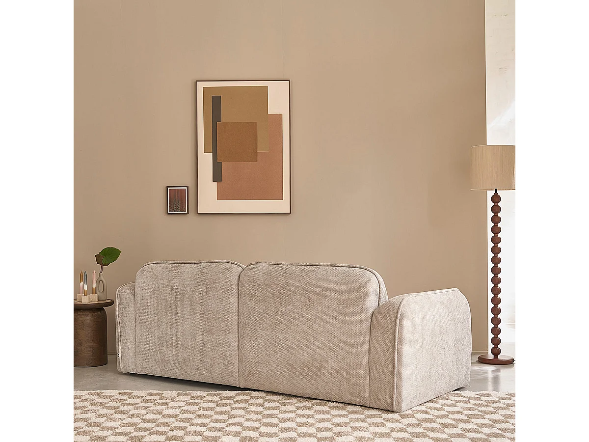Sofá recto de 3 plazas de terciopelo trenzado beige