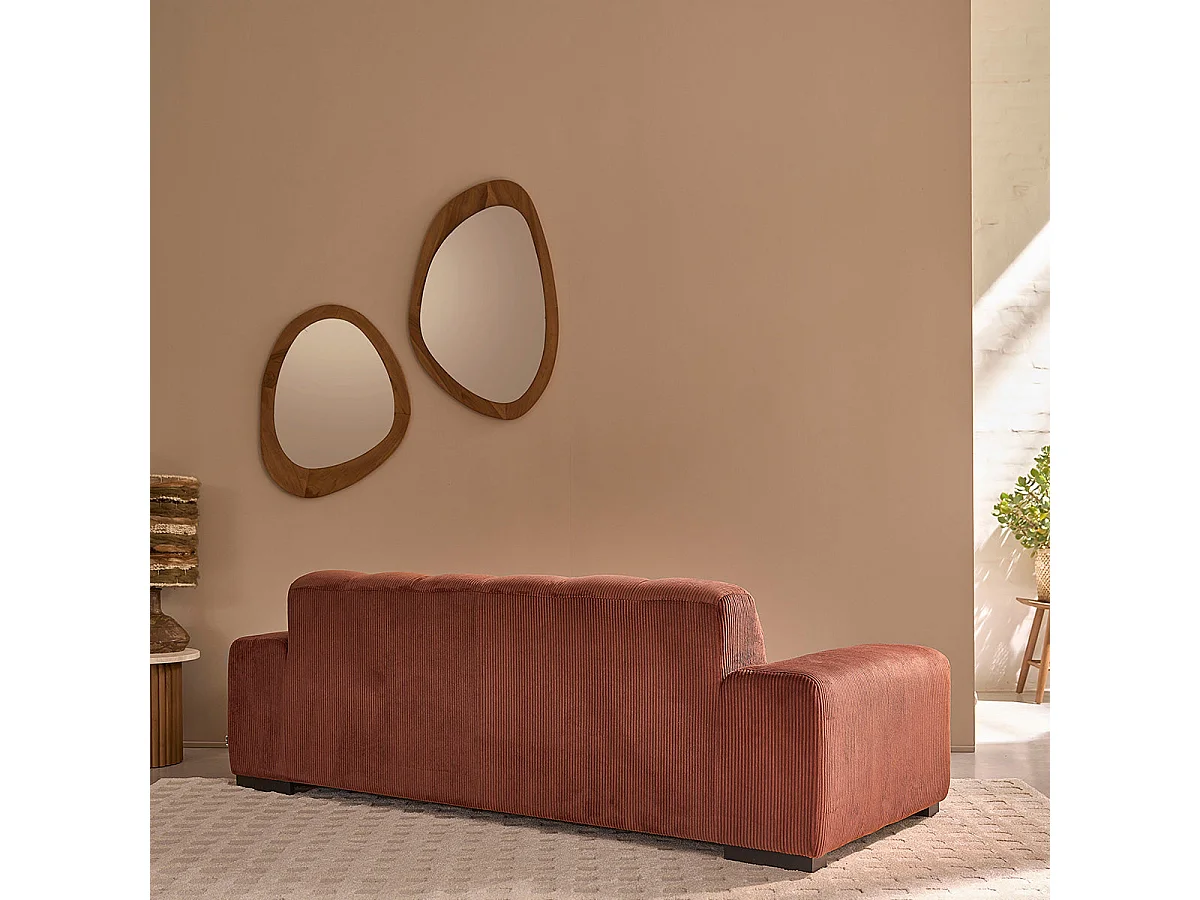 Divano diritto 3 posti in velluto a coste terracotta