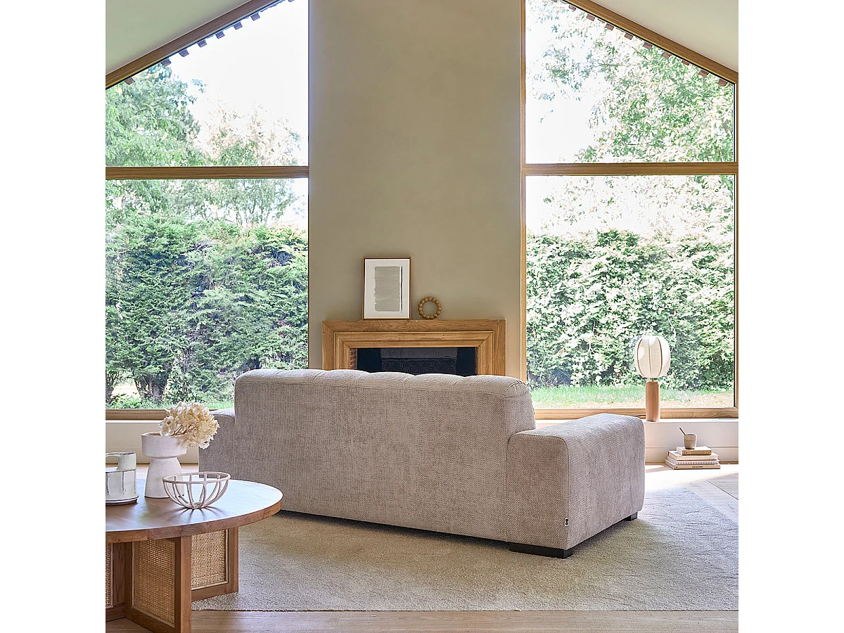 Divano lineare a 3 posti in velluto intrecciato beige