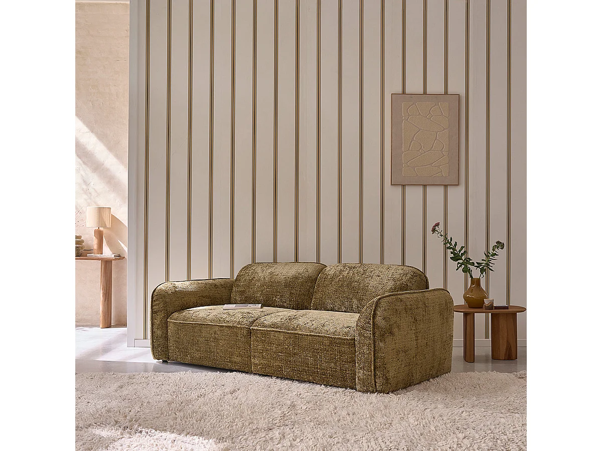 Divano lineare a 3 posti in velluto intrecciato verde