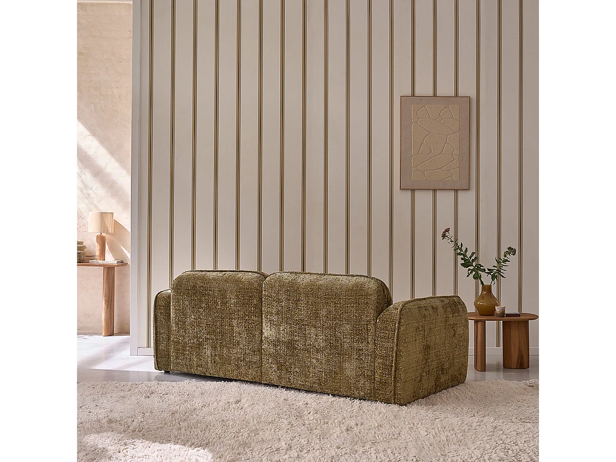 Divano lineare a 3 posti in velluto intrecciato verde