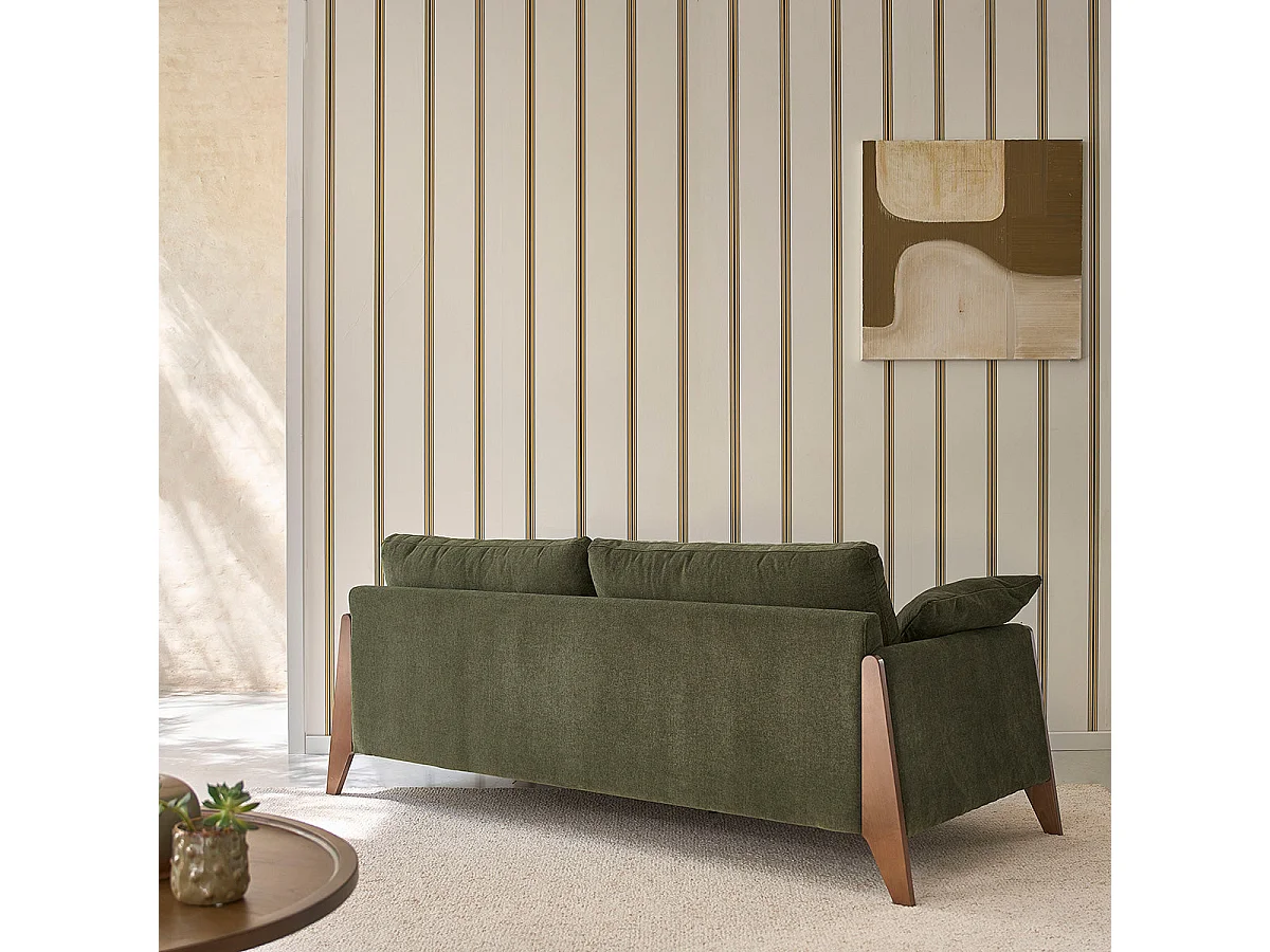 Sofá 4 plazas madera maciza terciopelo verde musgo