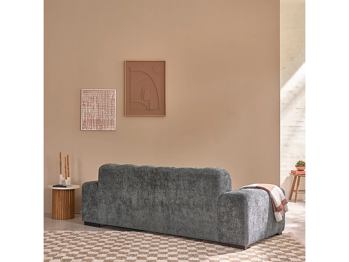 Sofá recto de 3 plazas en terciopelo trenzado verde grisáceo