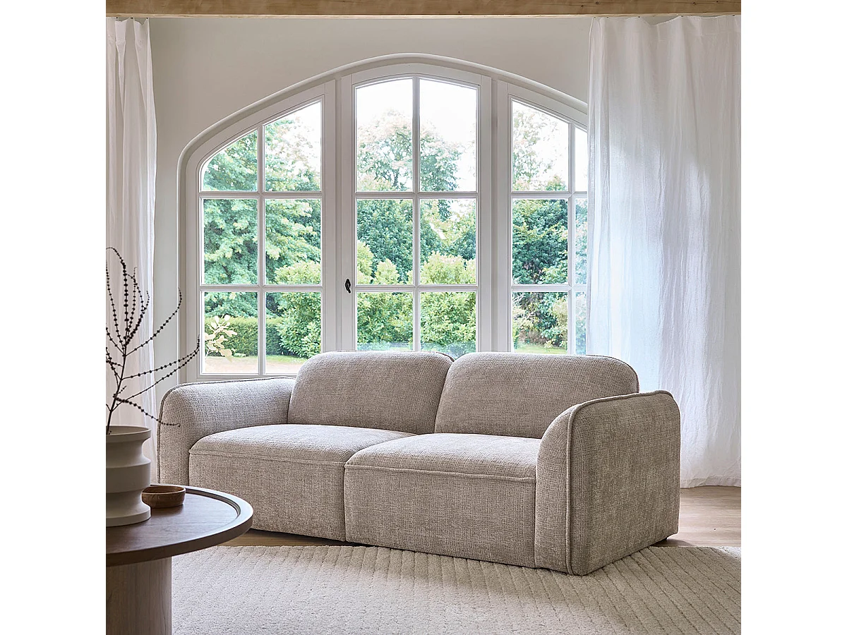 Divano lineare a 3 posti in velluto testurizzato beige