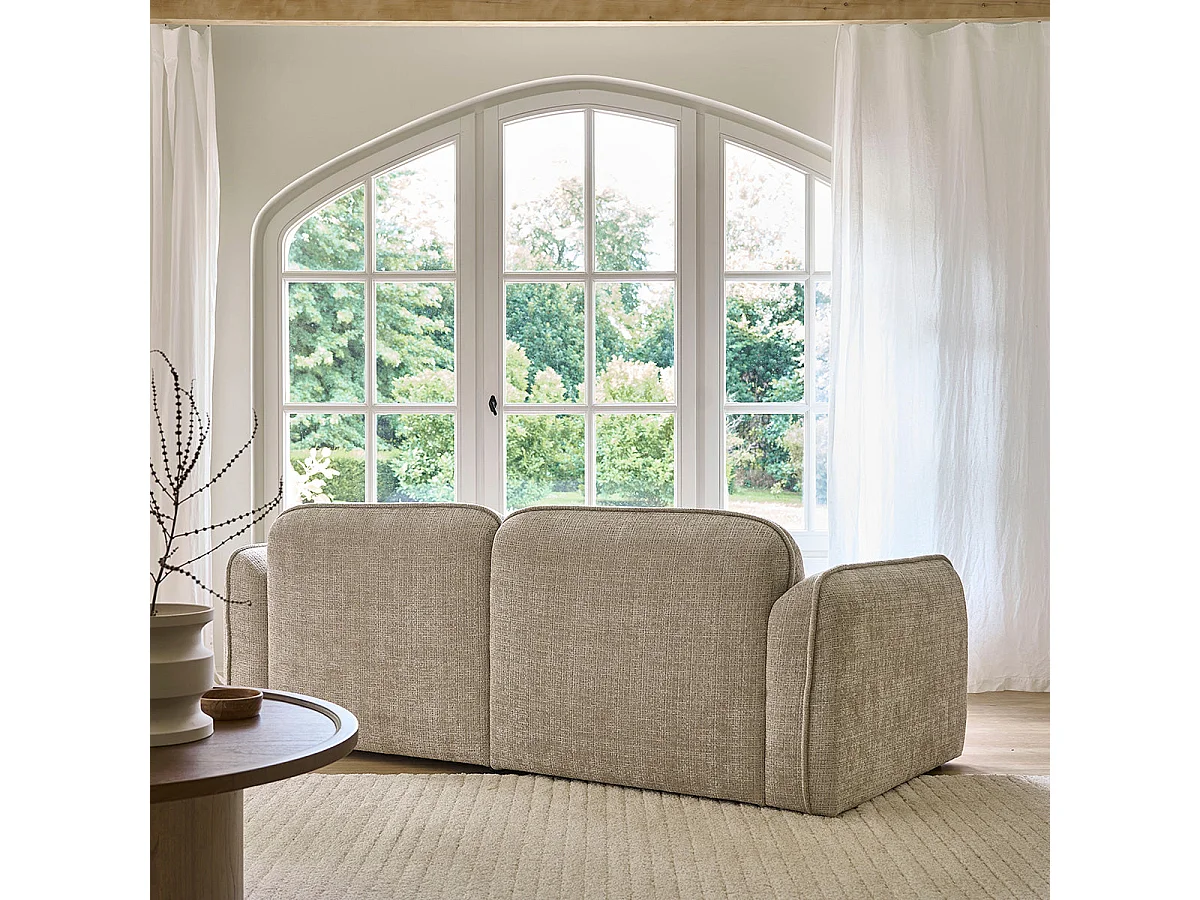 Divano lineare a 3 posti in velluto testurizzato beige