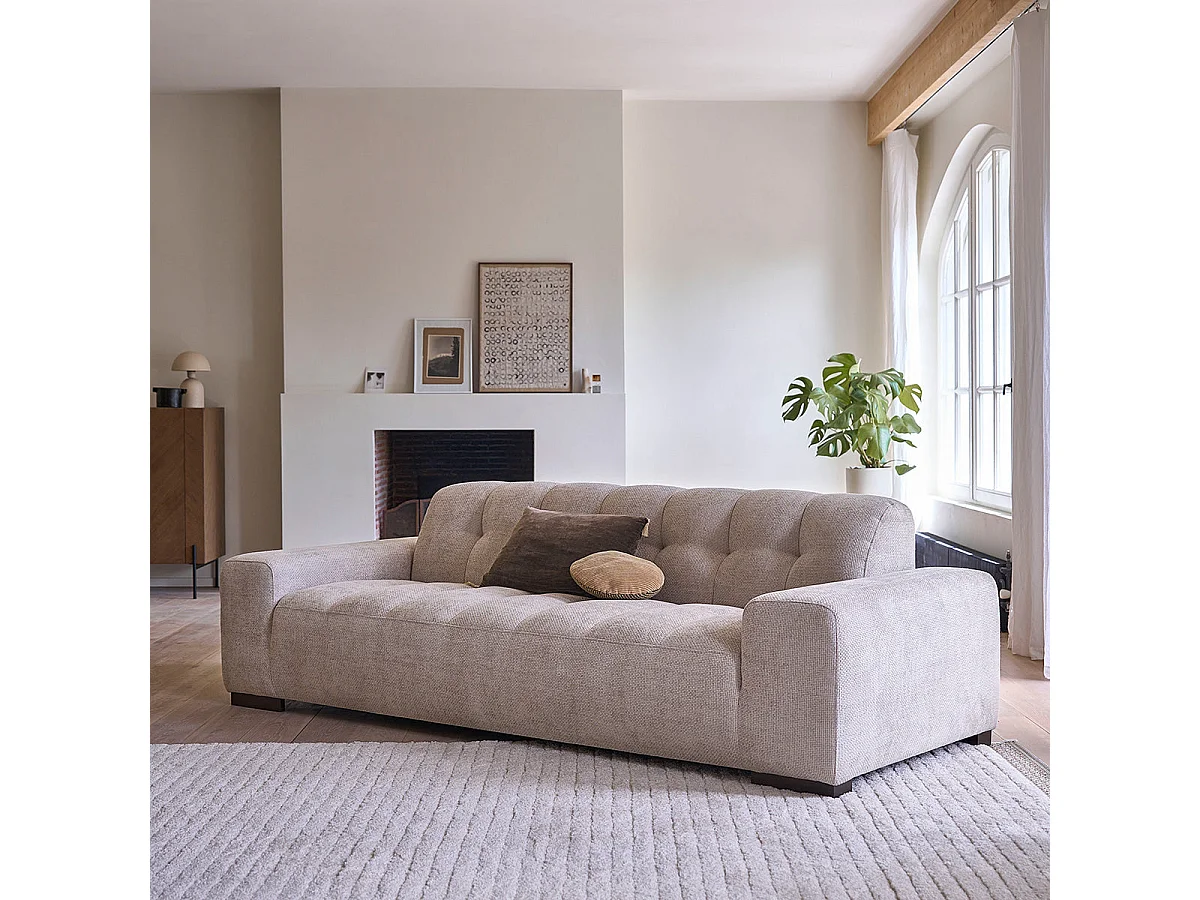 Divano lineare a 4 posti in velluto intrecciato beige