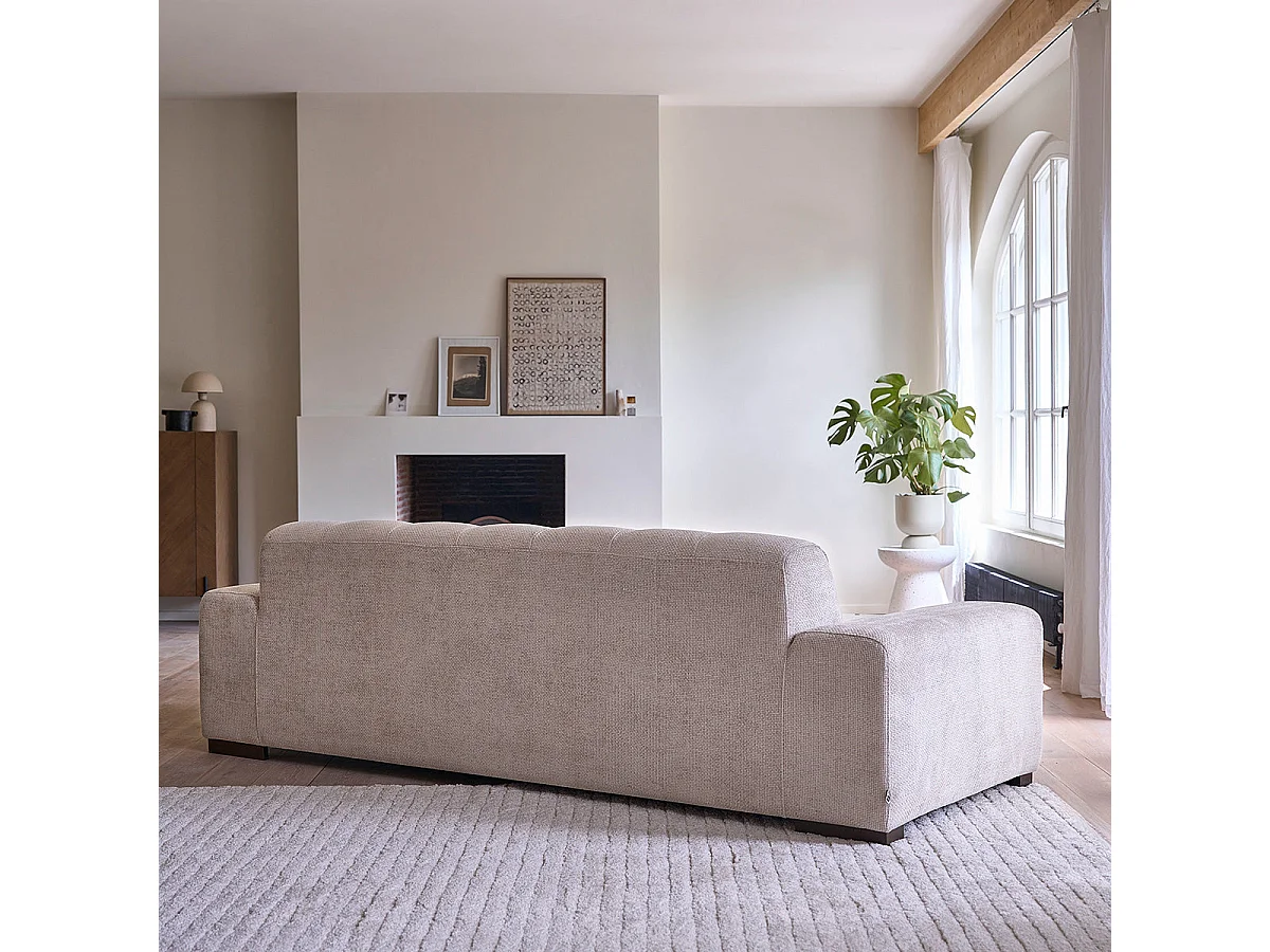 Divano lineare a 4 posti in velluto intrecciato beige