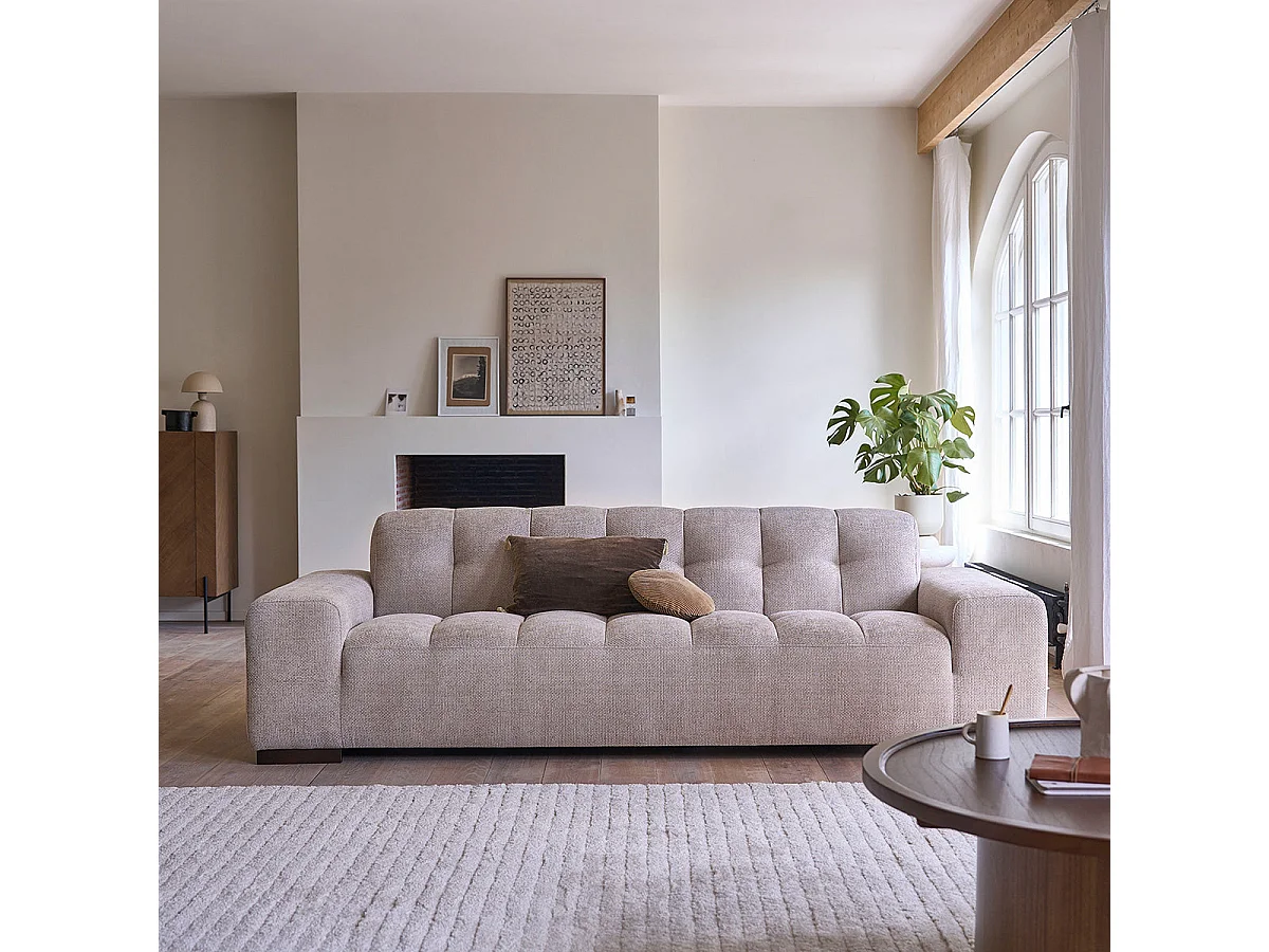 Divano dritto a 4 posti velluto intrecciato beige
