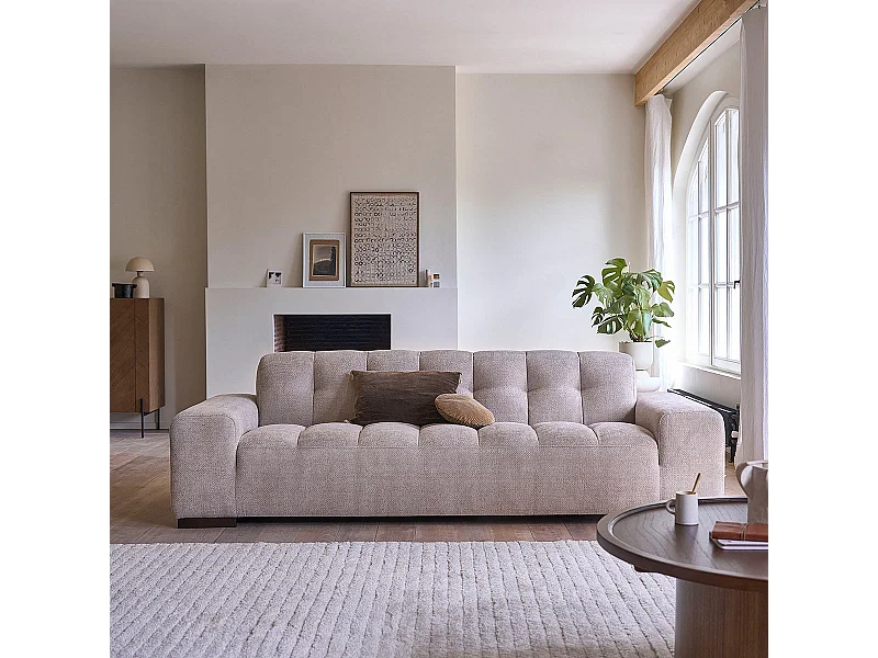 Divano lineare a 4 posti in velluto intrecciato beige