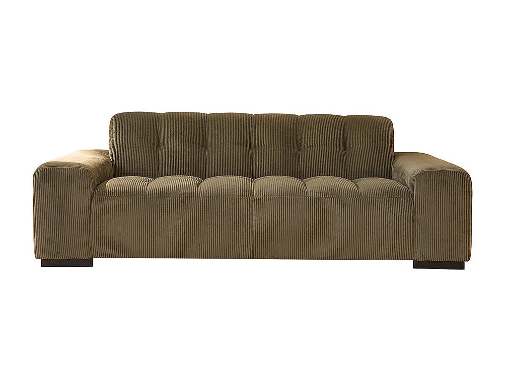 Canapé droit 3 places en velours côtelé kaki