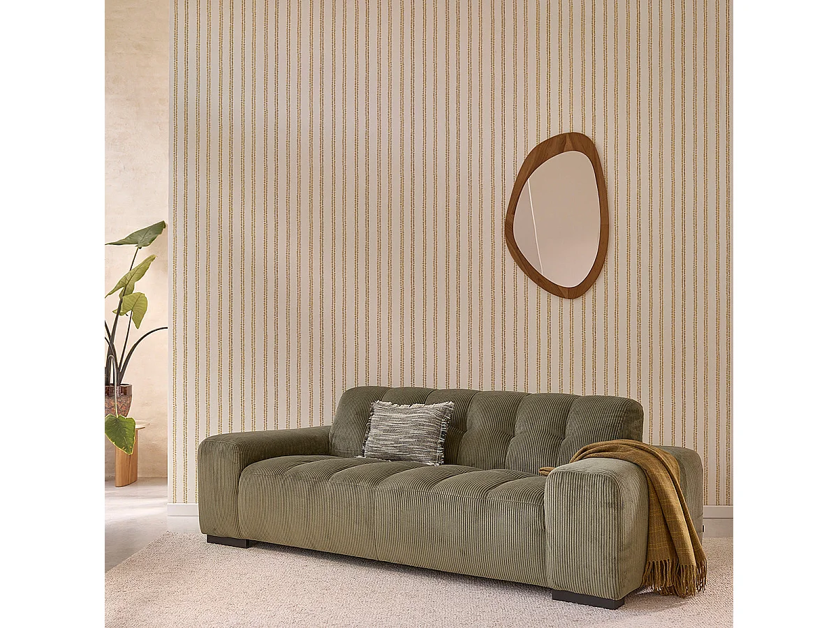 Canapé droit 3 places en velours côtelé kaki