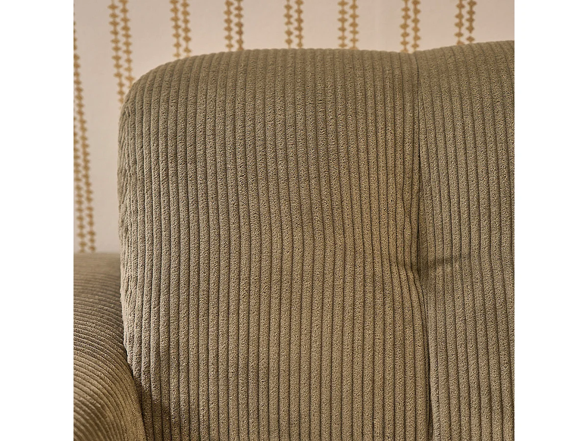 Canapé droit 3 places en velours côtelé kaki