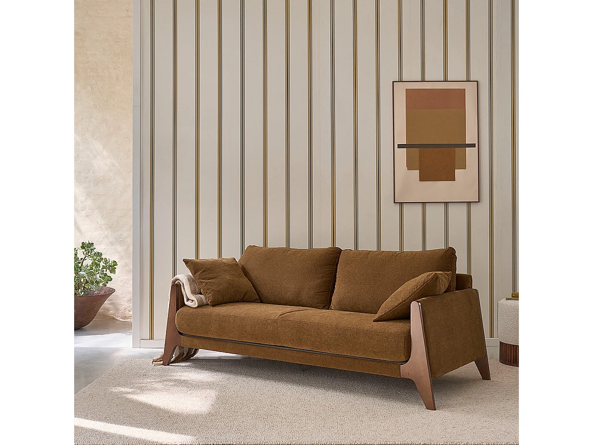 Sofá 4 plazas madera maciza terciopelo bronce