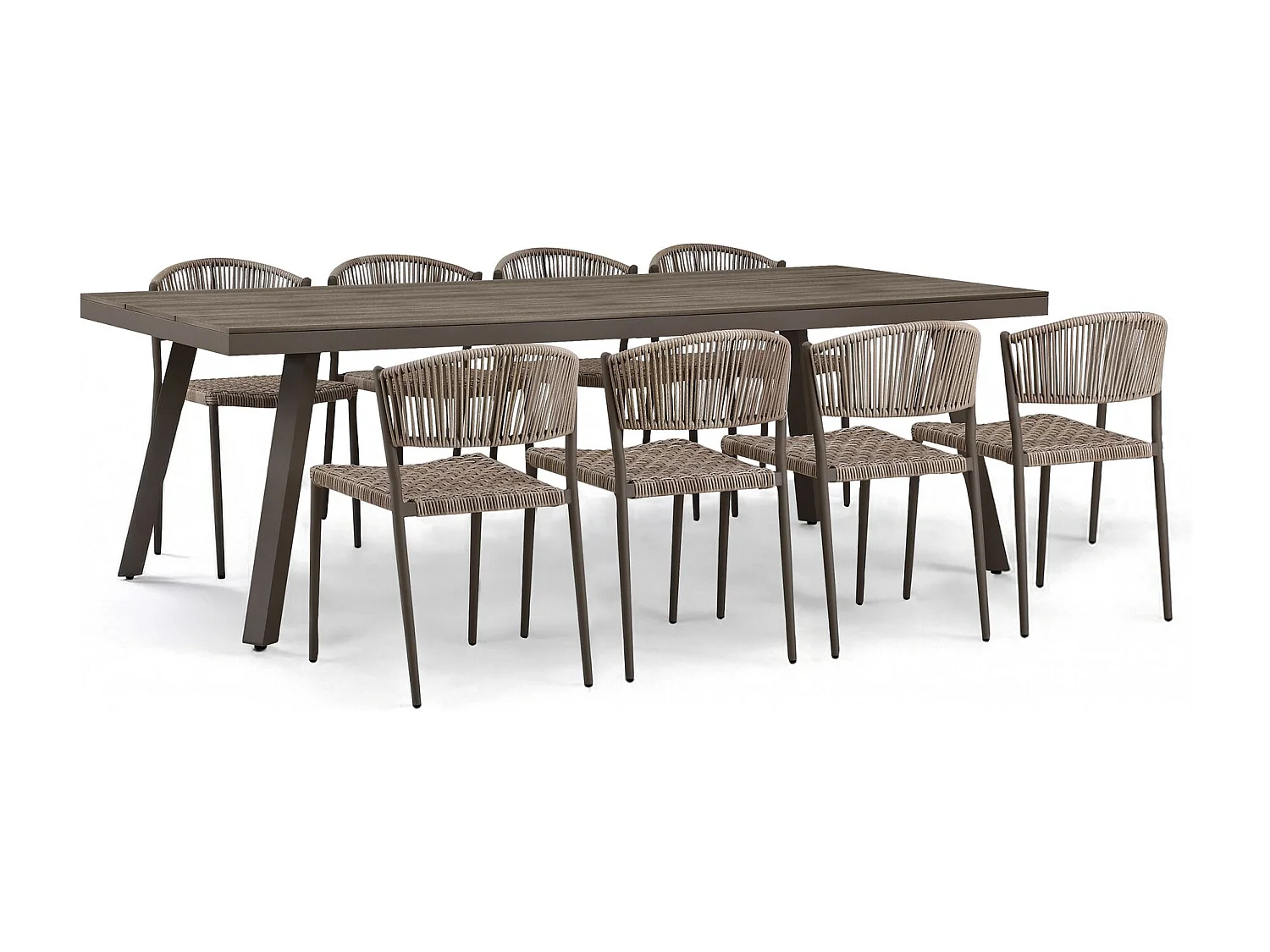 Now's Home - Ensemble De Jardin Table 230cm Avec 8 Chaises En Aluminium Moka Madrague