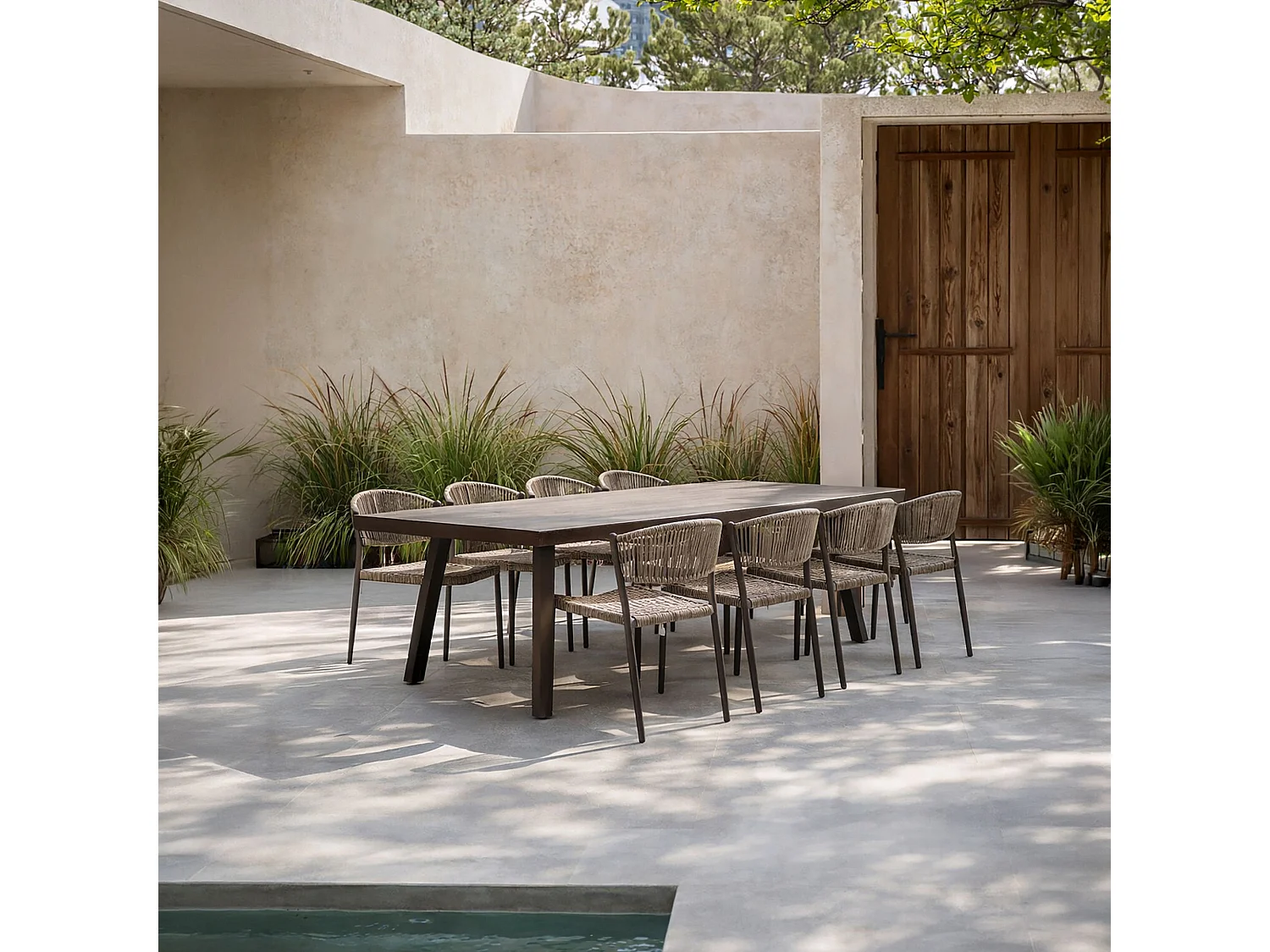 Now's Home - Ensemble De Jardin Table 230cm Avec 8 Chaises En Aluminium Moka Madrague