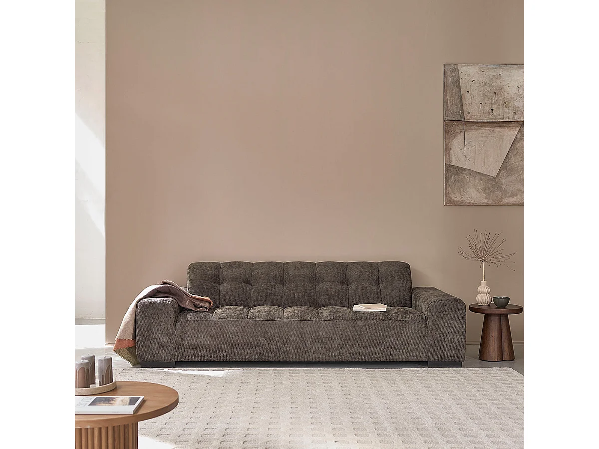 Sofá recto de 4 plazas en terciopelo trenzado moca