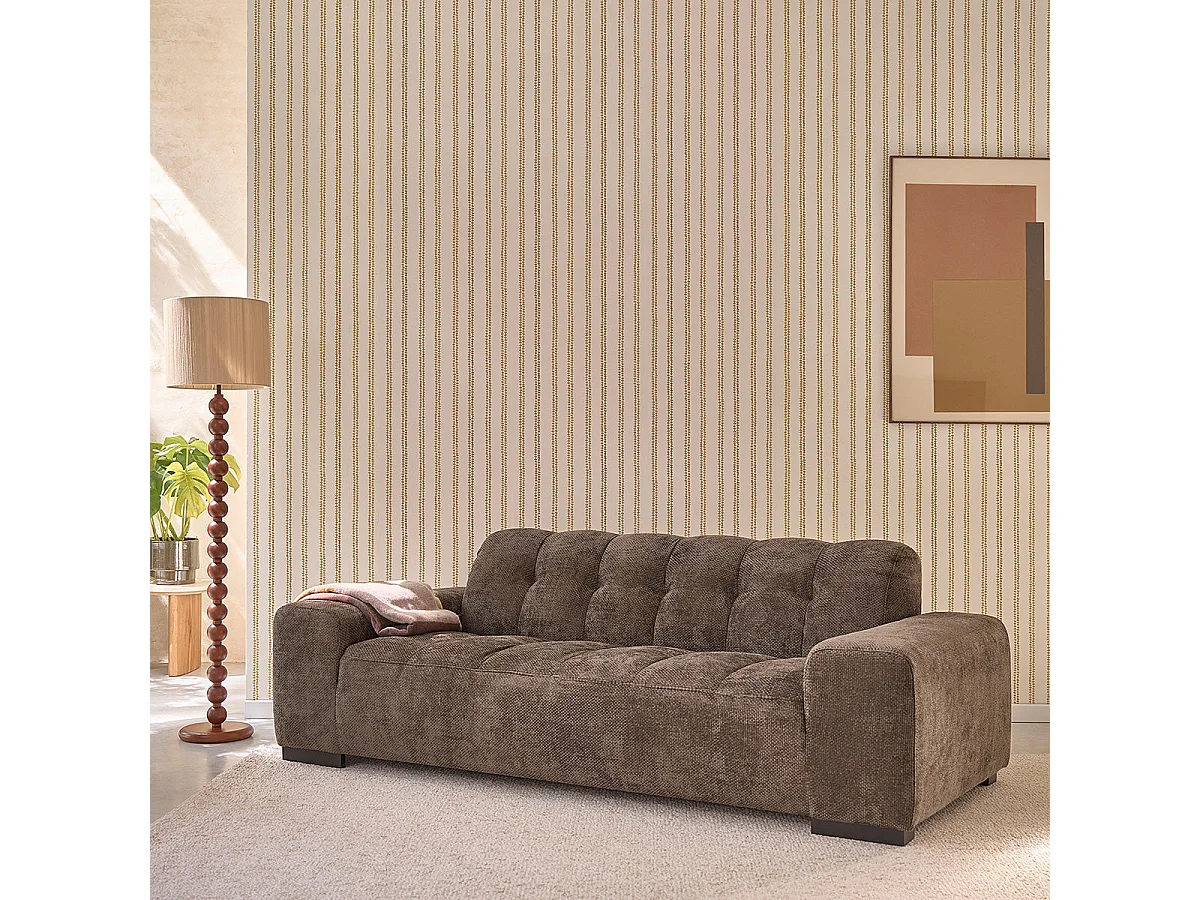 Sofá recto de 3 plazas en terciopelo trenzado moca