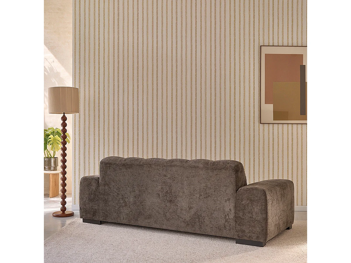 Sofá recto de 3 plazas en terciopelo trenzado moca