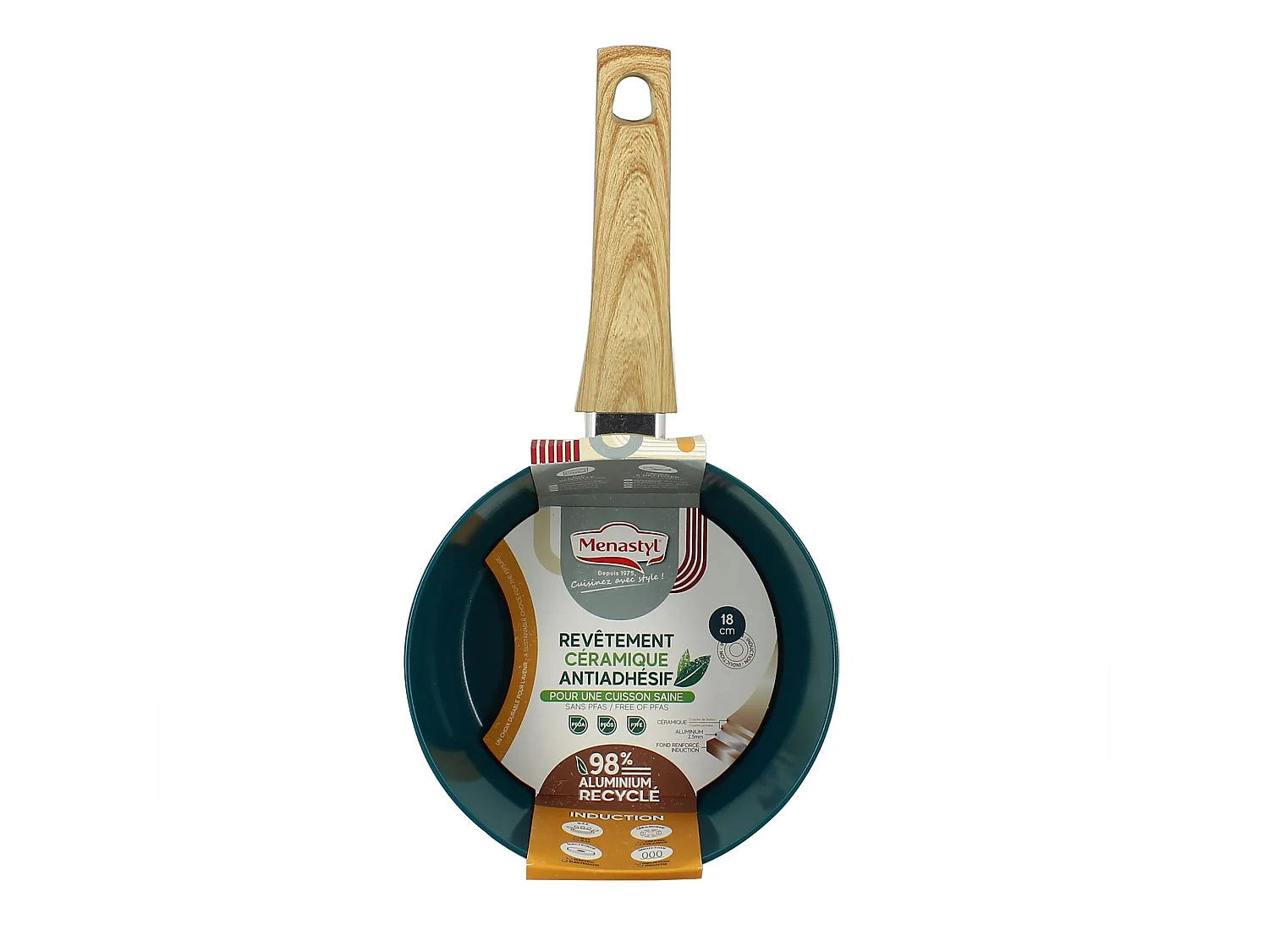 Menastyl - Casserole Colorama 18cm En Aluminium Recycle Bleu Canard Induction